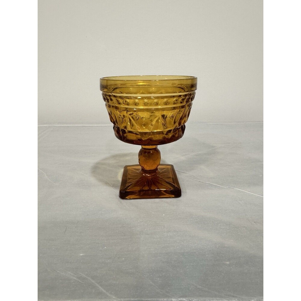Antique Amber Pressed Glass Pedestal Compote Dish Square Base